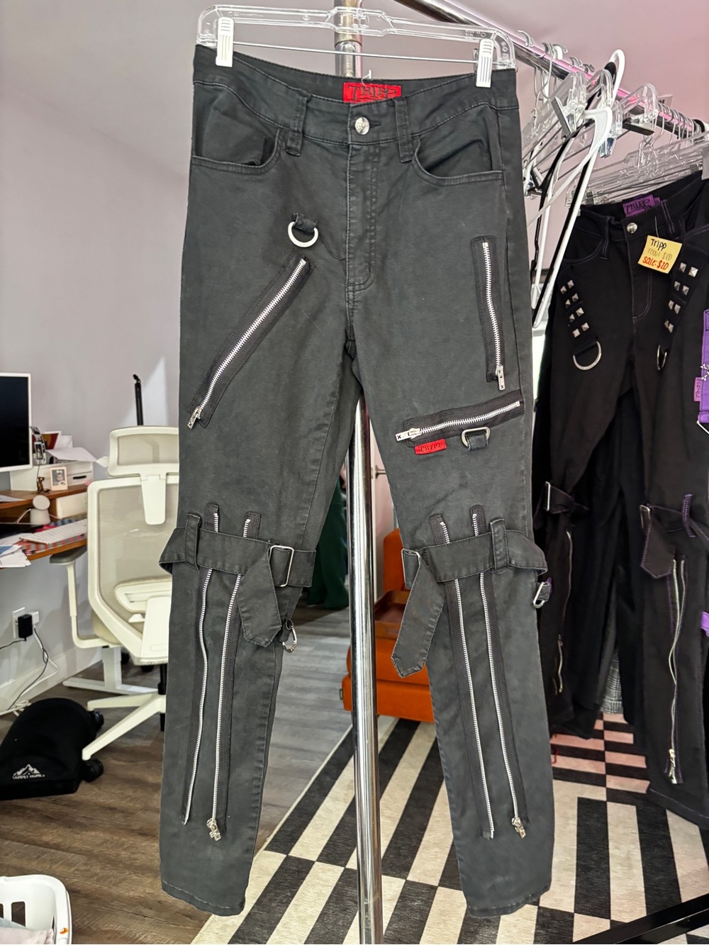 Tripp NYC Black Cargo Pants with Zippers & Ring Accents